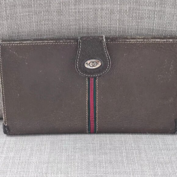Auth Gucci Wallet Bifold Clutch Brown Leather Cardholder Purse Made in Italy